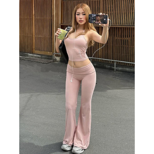 Damen Sportliches Sets mit weit geschnittenen Leggings und trägerlosem Oberteil EB