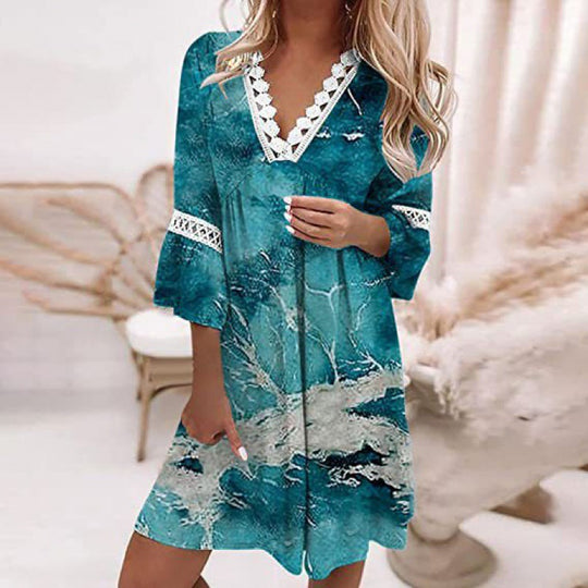 Damen Blumiges Tunika-Kleid mit Spitzenakzenten EB