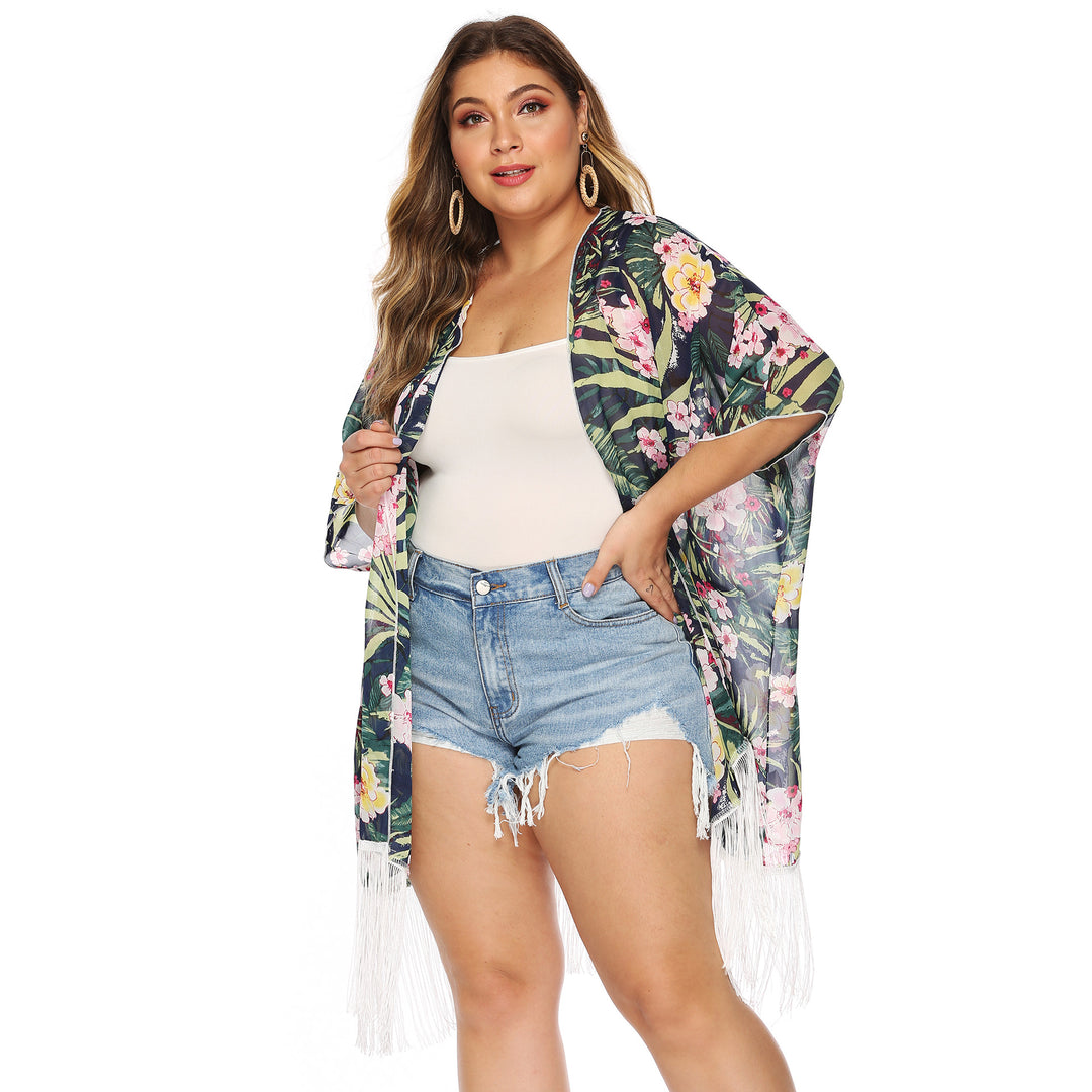 Damen luftiger Strandkimono mit fransigen Akzenten EB