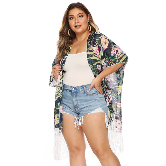 Damen luftiger Strandkimono mit fransigen Akzenten EB