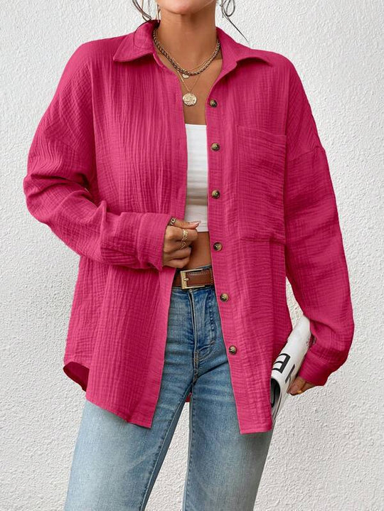 Damen Lässiges Overshirt mit Knopfleiste und Brusttasche EB