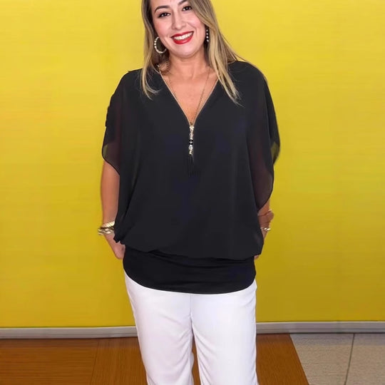 Damen schicke Bluse mit Reißverschluss EB