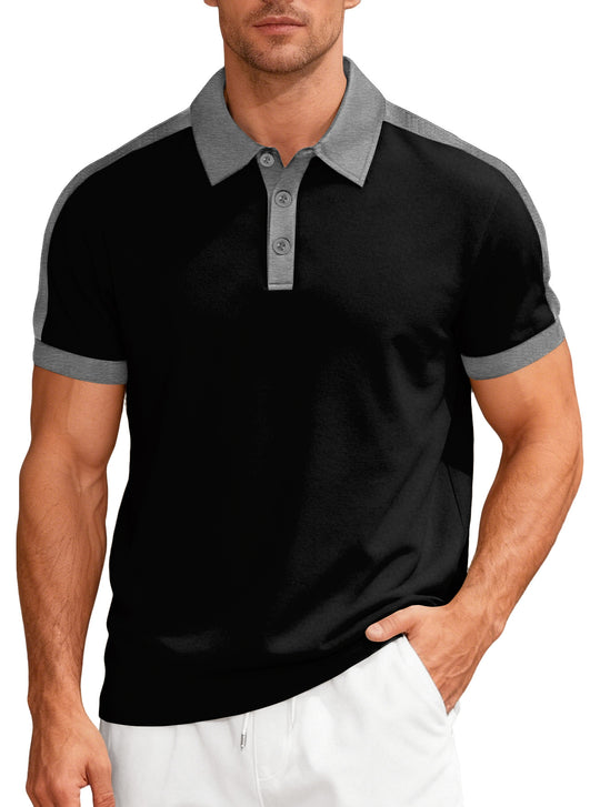 Herren nan Premium-Polo im Retro-Kontrastlook mit Hemdkragen und Dreiknopfleiste EB