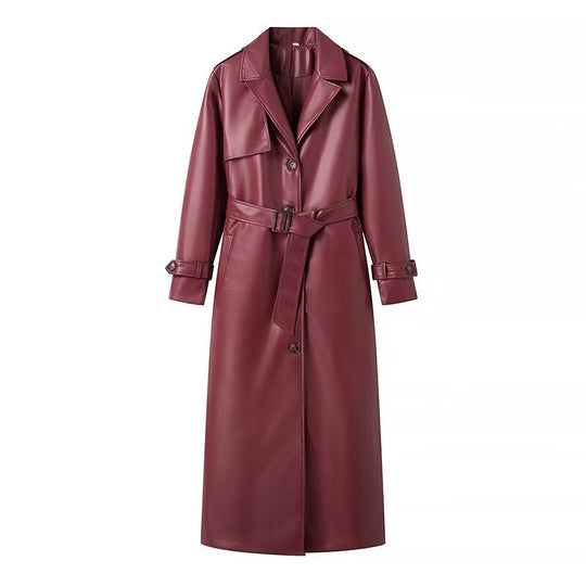 Damen modischer Kunstleder-Mantel mit elegantem Schnitt EB
