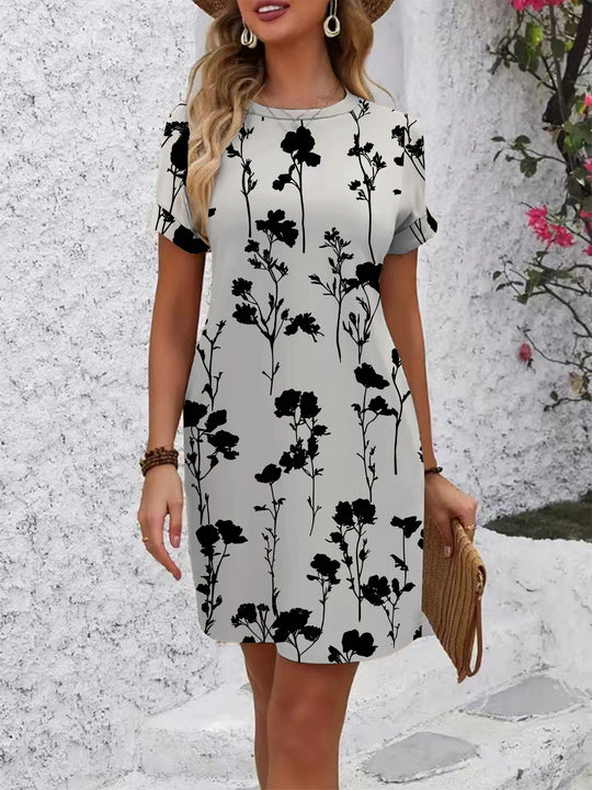Damen lässiges Kurzarmkleid mit kreativem geometrischen Muster EB