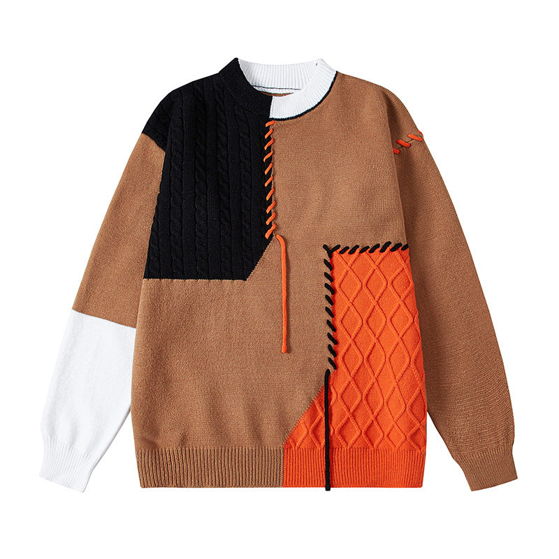 Damen kreativer Pullover mit strukturiertem Patchwork-Design und einzigartigen Details EB