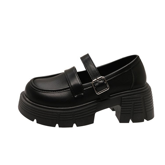Damen modische Mokassins mit verstellbarem Schnallenriemen und robustem Blockabsatz EB