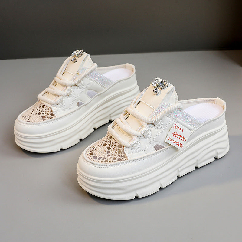 Damen Plateau Clogs mit atmungsaktiver Obermaterialstruktur und elegantem Glitzerelement EB