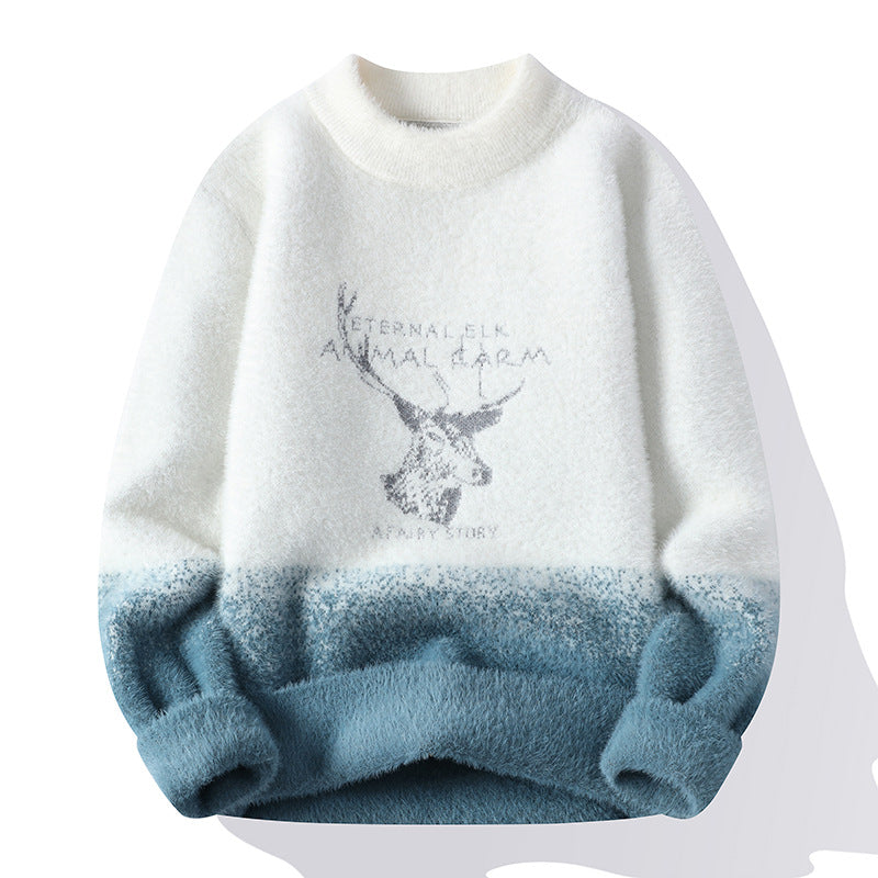Damen Flauschiger Winterpullover mit kreativem Motiv und hohem Kragen EB