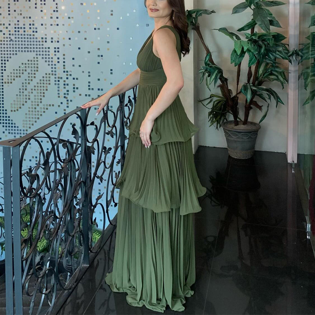 Damen Maxi-Kleid mit voluminösen Falten und femininer Silhouette EB
