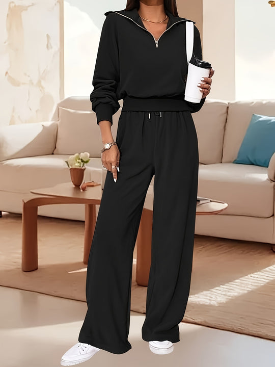 Damen Lässiger Jumpsuit mit Reißverschluss und weitem Bein EB
