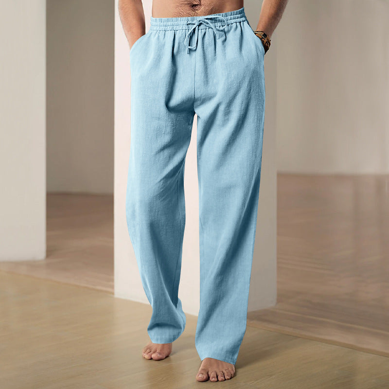 Herren nan komfortable Leinen-Loungehose mit extra weitem Bein, verstellbarem Kordelbund und atmungsaktiver Sommerqualität EB