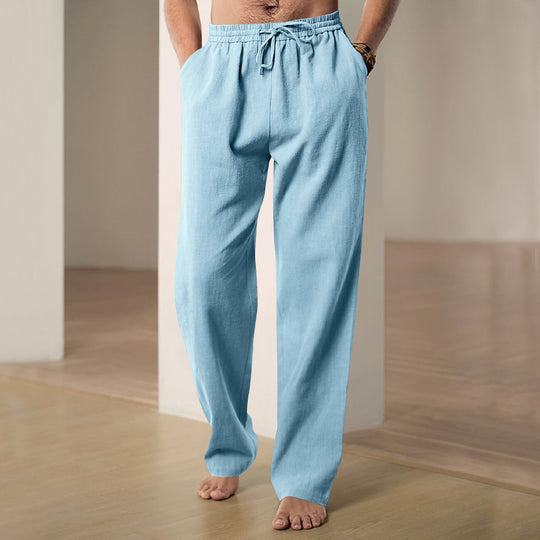 Herren nan komfortable Leinen-Loungehose mit extra weitem Bein, verstellbarem Kordelbund und atmungsaktiver Sommerqualität EB