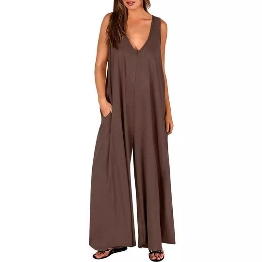Damen ärmelloses Maxikleid mit seitlichen Taschen und fließender Silhouette EB