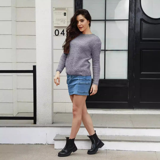 Damen kuscheliger Strickpullover mit hoher Elastizität und modernem Design EB