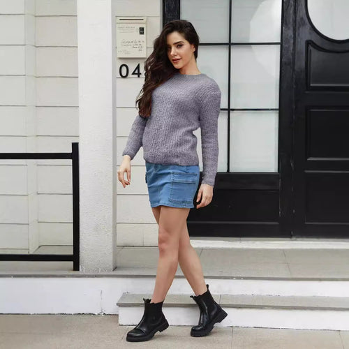 Damen kuscheliger Strickpullover mit hoher Elastizität und modernem Design EB