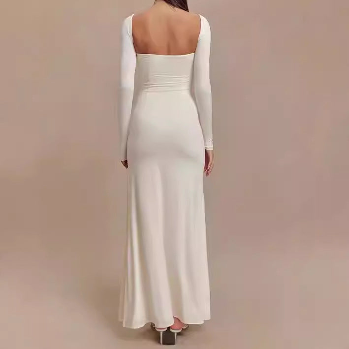 Damen Elegantes Maxikleid mit tiefem Schlitz und langen Ärmeltechnik EB
