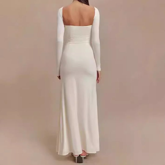 Damen Elegantes Maxikleid mit tiefem Schlitz und langen Ärmeltechnik EB