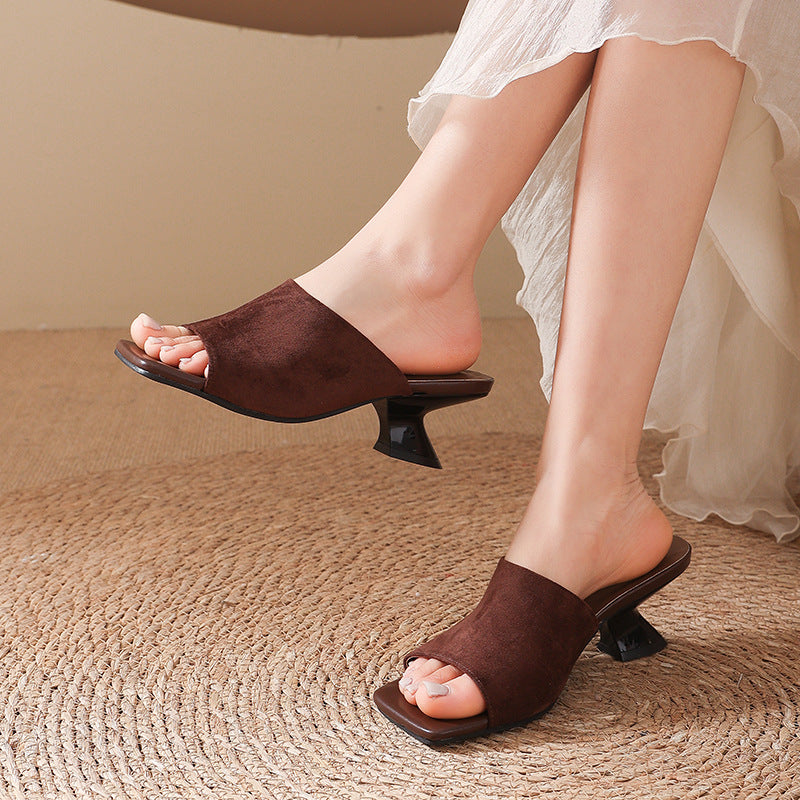 Damen Offene Mules mit bequemem Blockabsatz EB