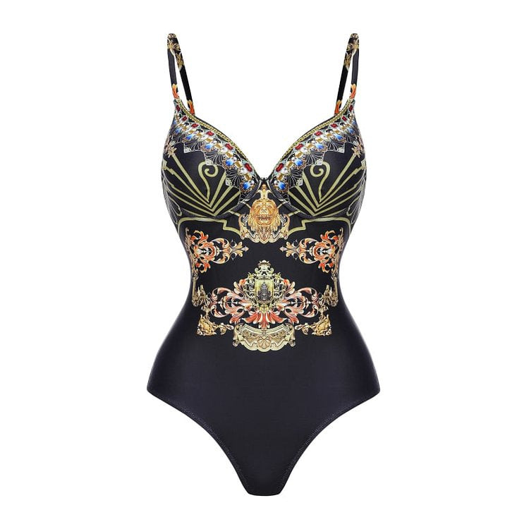 Damen Einteiler Badeanzug mit elegantem Design und passendem Wickeltuch EB