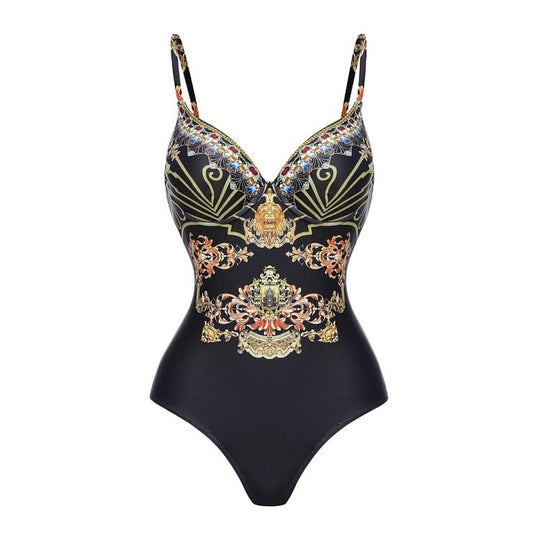 Damen Einteiler Badeanzug mit elegantem Design und passendem Wickeltuch EB