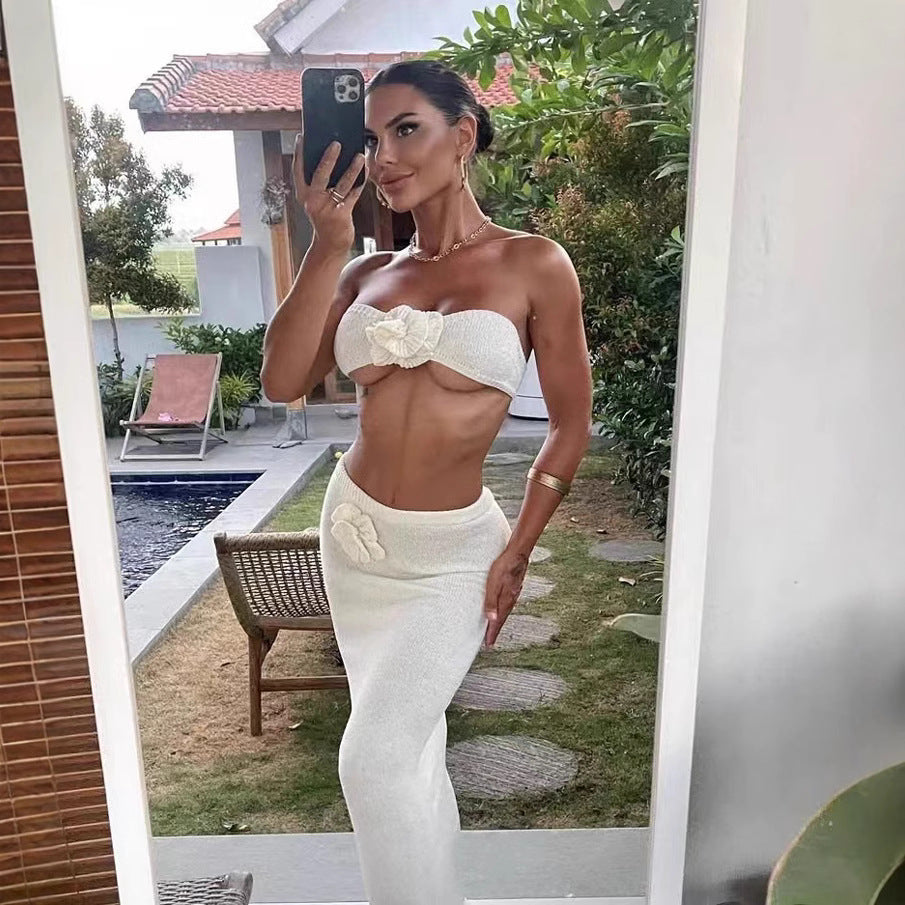 Damen Bandeau-Top und knitted Rock Set EB