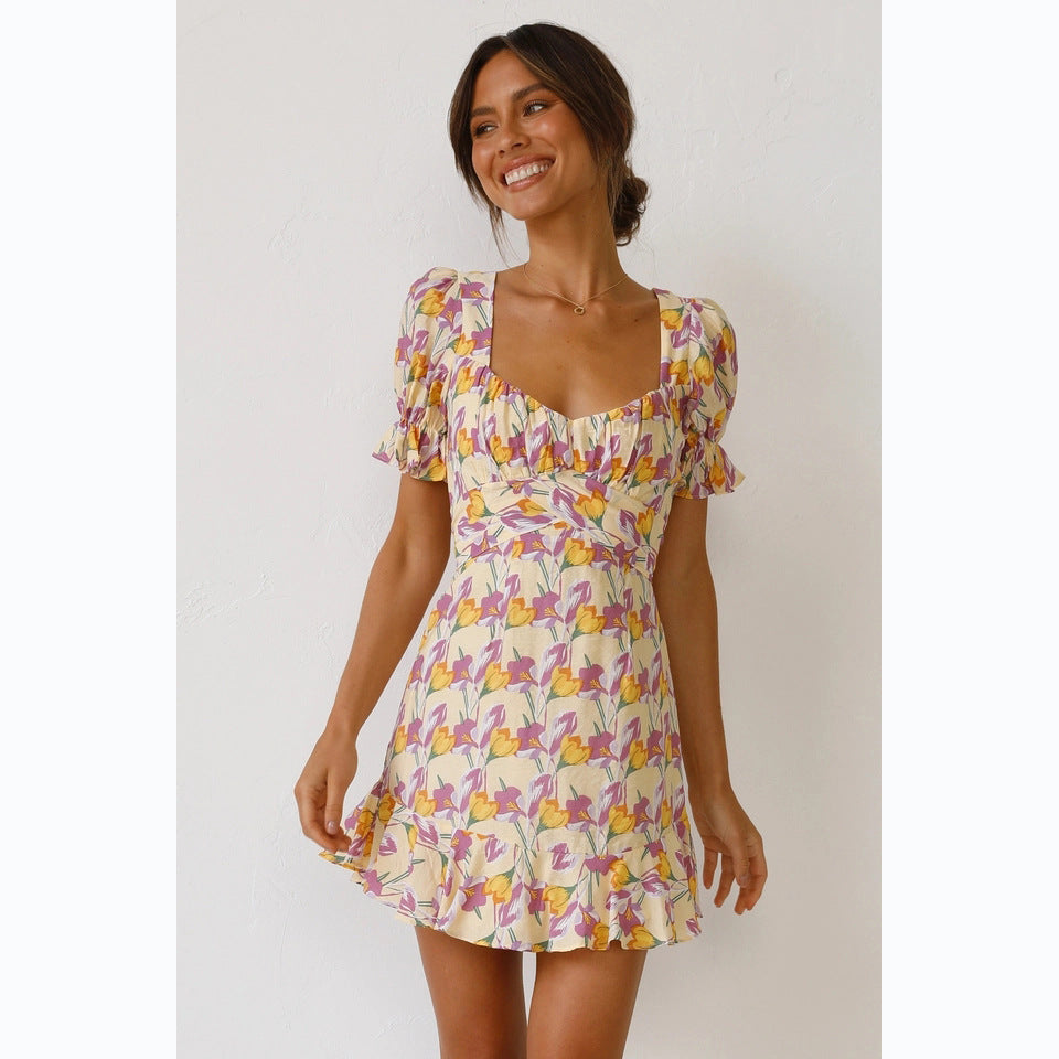 Damen Minikleid mit voluminösen Ärmeln und verspieltem Rüschensaum EB