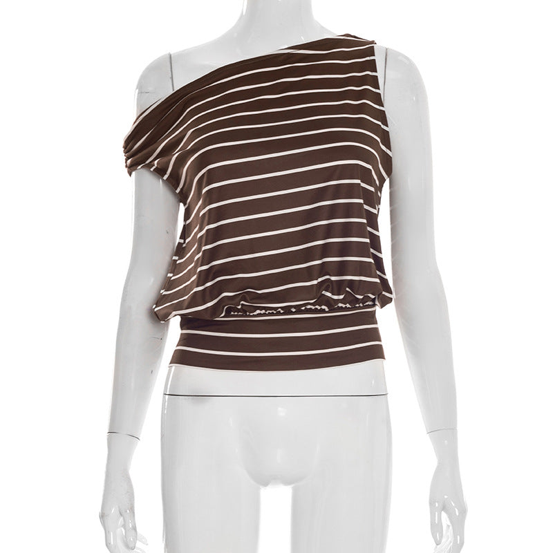 Damen asymmetrisches Langarmshirt mit modischem Streifenmuster und eleganten Cut-Out-Details EB