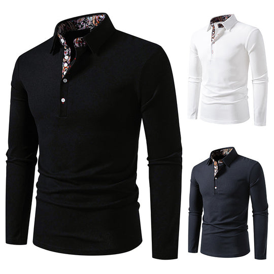 Herren Langarm Poloshirt mit außergewöhnlichem Kragen-Design EB