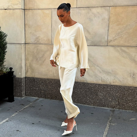 Damen elegante Satin-Loungewear-Kombination EB