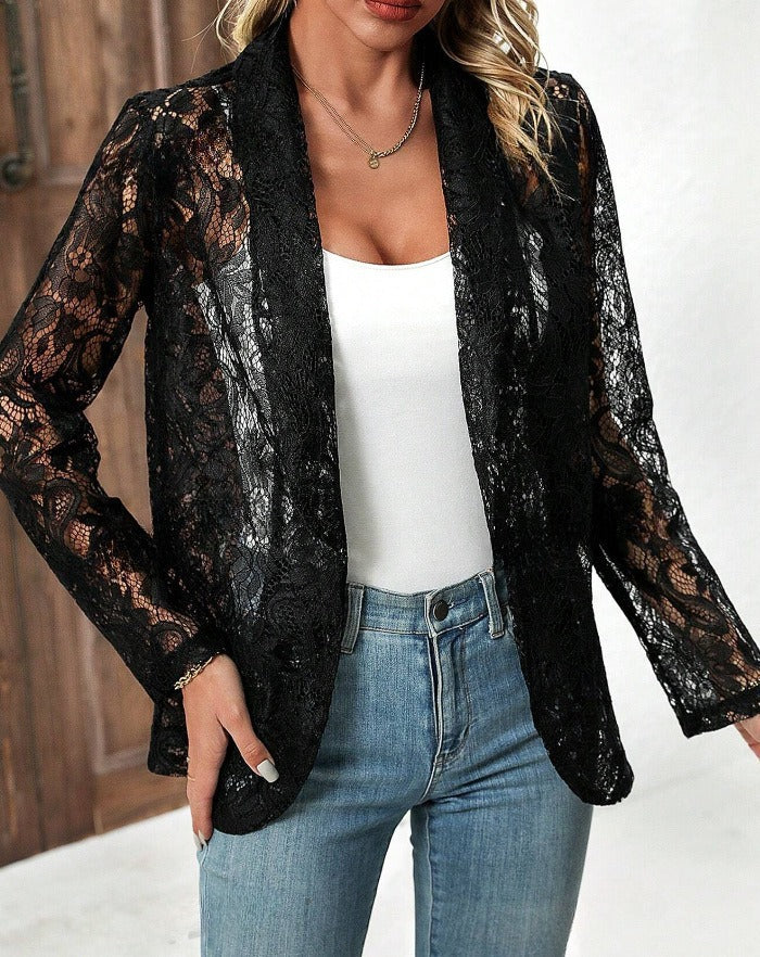 Damen elegante Spitzenjacke mit lässigem Schnitt EB