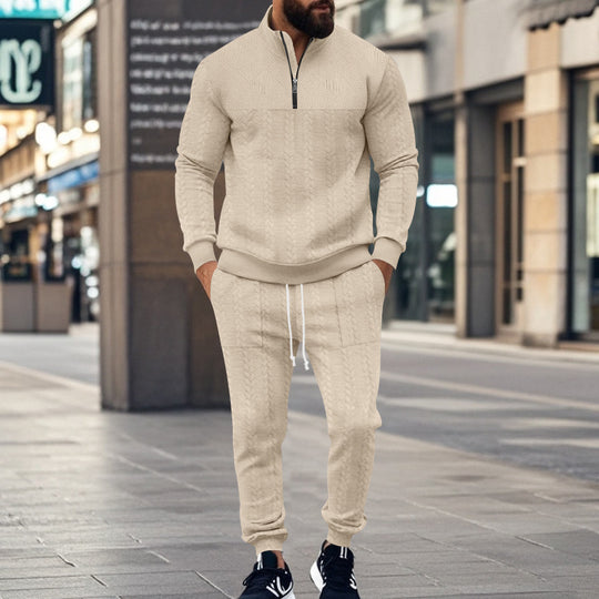Herren modischer Trainingsanzug mit strukturiertem Design und praktischen Reißverschlusstaschen EB