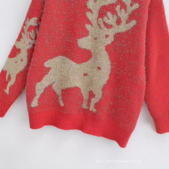Damen Festlicher Pullover mit 3D-Rentier-Motiv EB