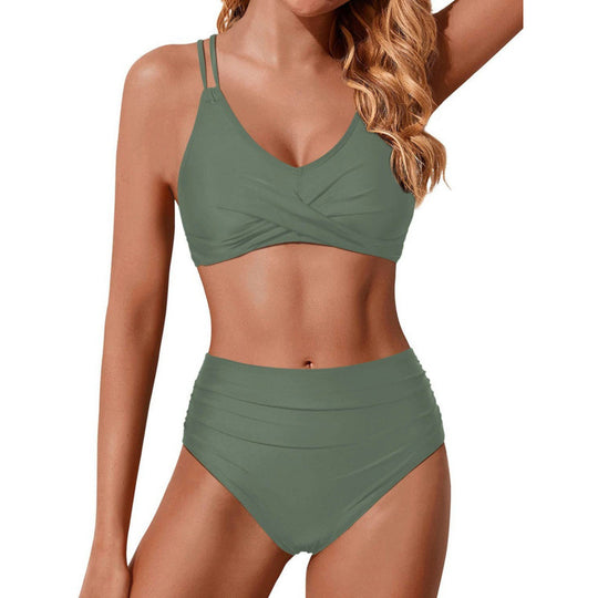 Damen Hochtailliertes Bikini-Set mit gerafftem Oberteil EB