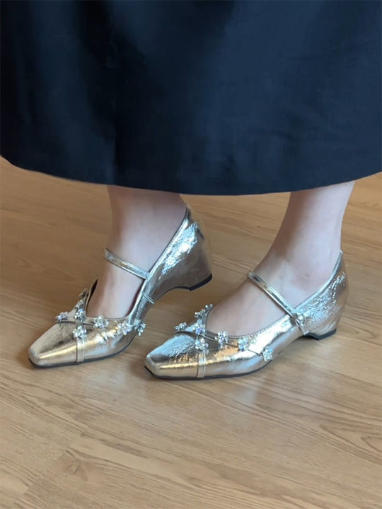 Damen elegante Ballerinas mit glamourösen Schmuckdetails EB