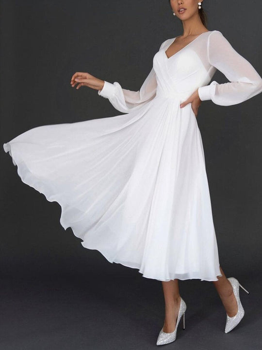 EB Damen Midikleid mit Wickeloptik und transparenten Ärmeln