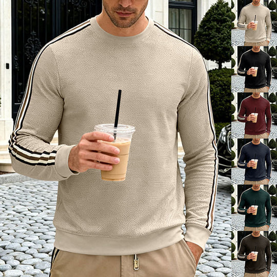 Herren Feinstrukturiertes Rundhals‑Sweatshirt mit sportiven Kontraststreifen an den Ärmeln EB