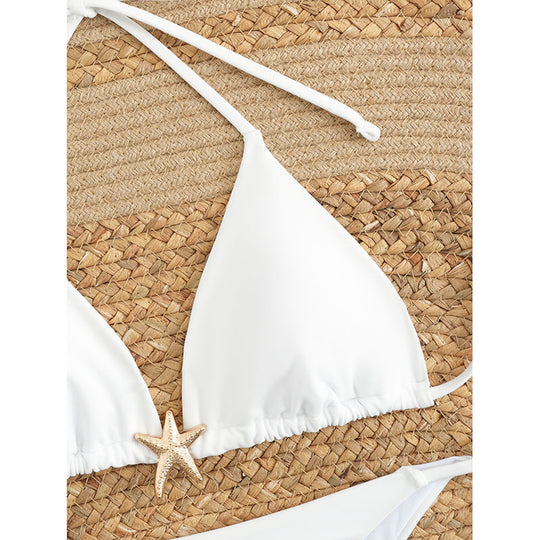 Damen Triangel-Bikini mit schmalen Trägern und dekorativem Anhänger EB