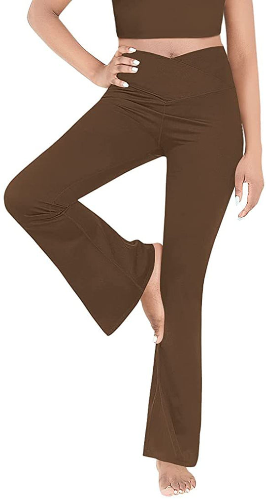 Damen nan taillenhohe Yogahose mit überkreuztem Bund und ausgestelltem Saum mit Schlitz EB