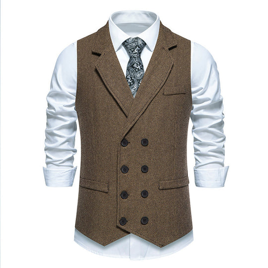 Herren elegante Herringbone-Weste mit doppelter Knopfleiste EB