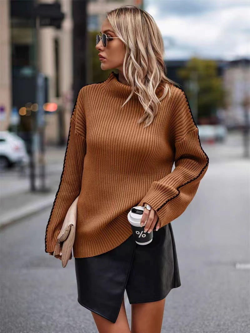 Damen Strickpullover mit elegantem Rollkragen und modischen Ärmelöffnungen EB