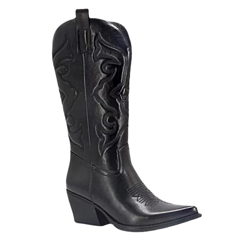 Damen nan metallische Westernstiefel mit mittelhohem Schaft dekorativer Stickerei und Seitenreißverschluss EB