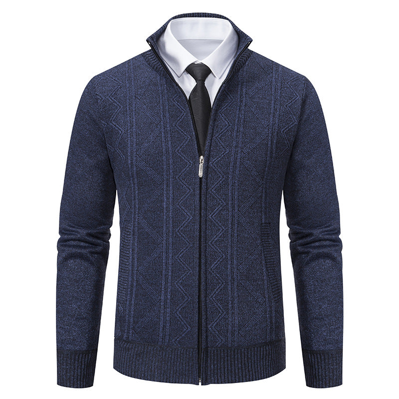 Herren nan Strickjacke mit Reißverschluss, Stehkragen und strukturierter Zopfmuster-Optik EB