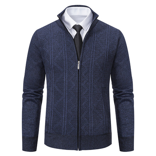 Herren nan Strickjacke mit Reißverschluss, Stehkragen und strukturierter Zopfmuster-Optik EB