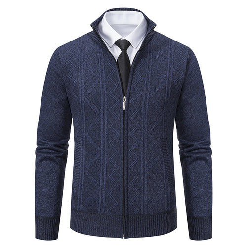 Herren nan Strickjacke mit Reißverschluss, Stehkragen und strukturierter Zopfmuster-Optik EB