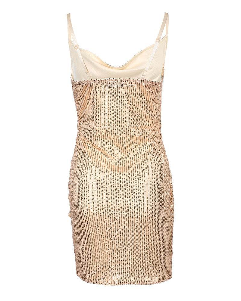 Damen Partykleid mit funkelnden Pailletten und asymmetrischem Schnitt EB