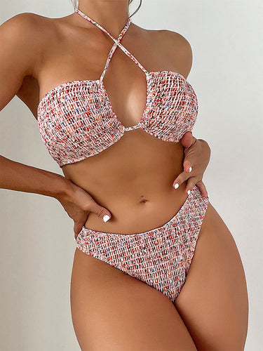 Damen Bandeau-Bikini mit modischem Wickeldesign und raffinierten Rückenschnüren EB
