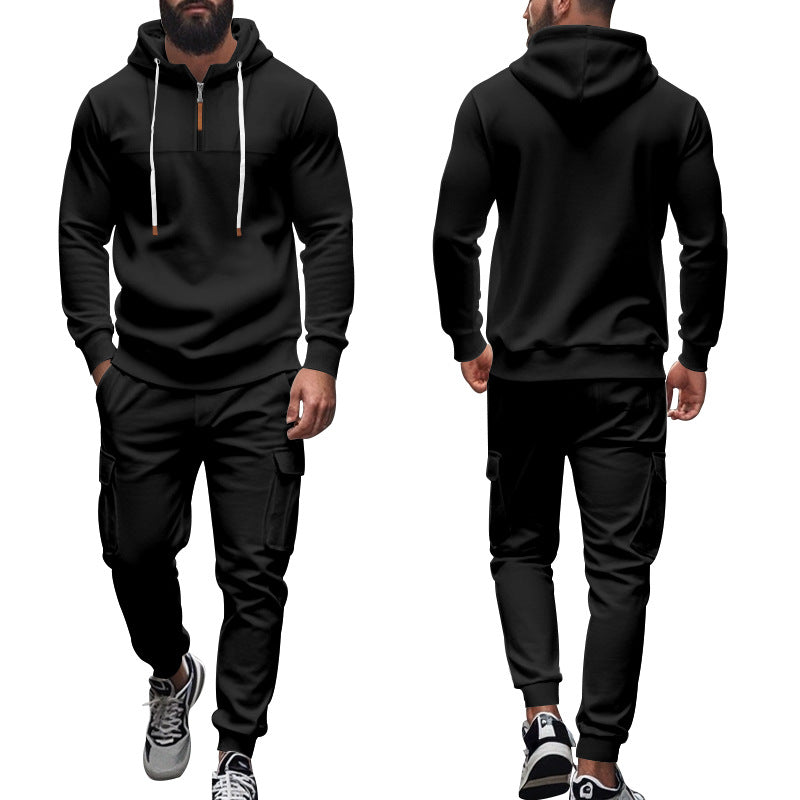Herren nan Cargo-Jogginganzug mit Halbzip-Kapuzenpullover und tapered Cargohose EB