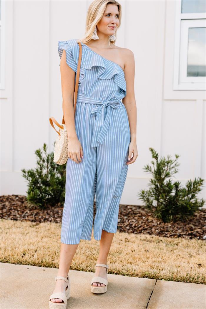 Damen Wickel-Jumpsuit mit asymmetrischem Träger und voluminösen Rüschen EB