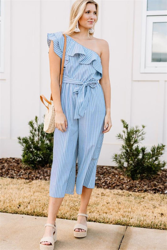 Damen Wickel-Jumpsuit mit asymmetrischem Träger und voluminösen Rüschen EB